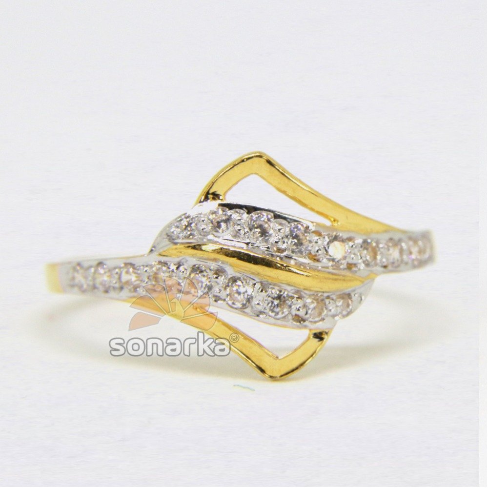 22ct Hallmarked Yellow Gold AD Diamonds Ladies Ring with Rodihum