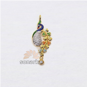 22KT Gold Colourful Peacock Shaped CZ Diamond Pend... by 
