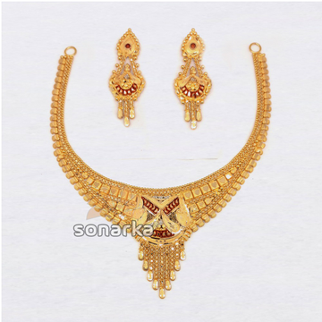 22KT Plain Gold Necklace Set For Ladies by 