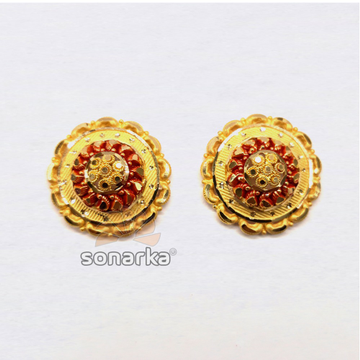 22KT Plain Gold Handmade Round Earrings by 