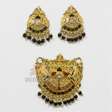 916 Hallmarked Gold Calcutti Meenakari Pendant Set... by 