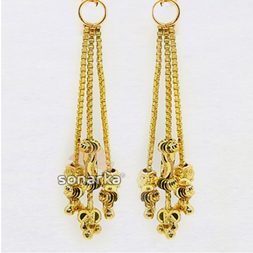 Triple Line Gold Earrings Drops with Charms SK - E... by 