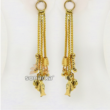 Triple Line Gold Earrings Drops With Charms SK - E... by 