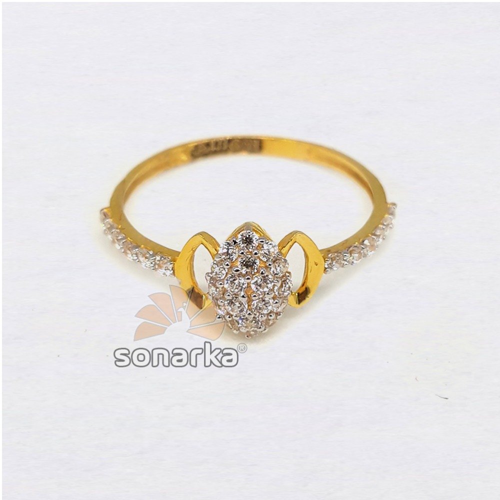 916 Gold Hallmarked Light Weight CZ Diamond Ladies Ring