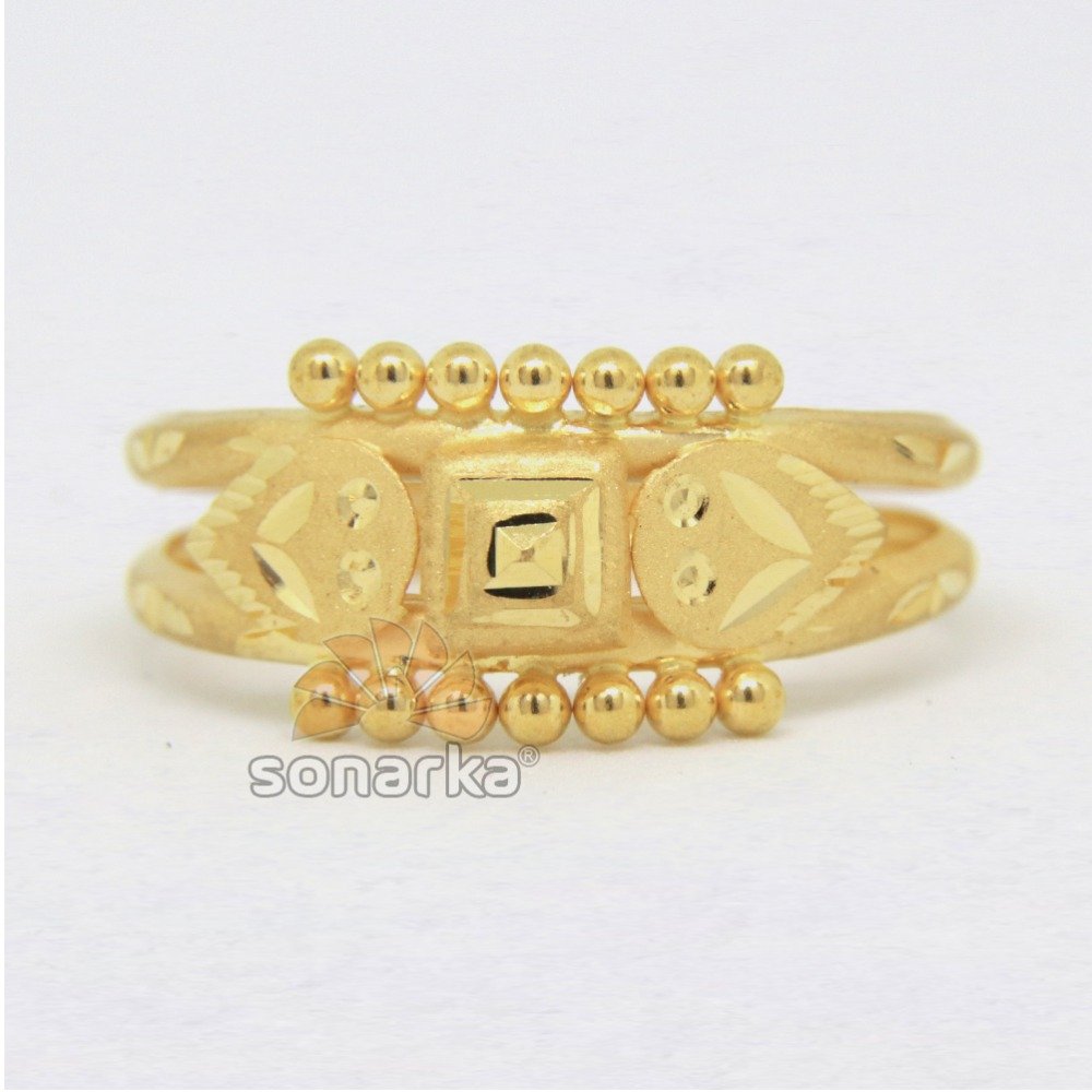 22ct 916 Yellow Gold Ladies Ring Indian Double Pipe Karda Design