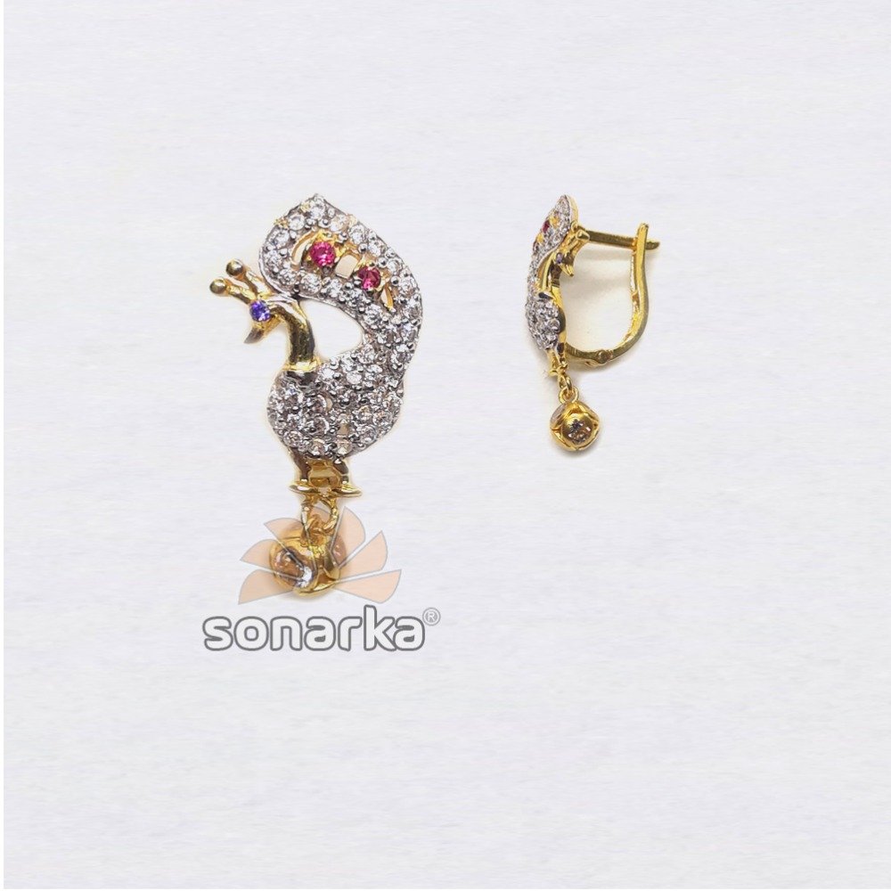 916 gold fancy peacock shape cz diamond hoop earring