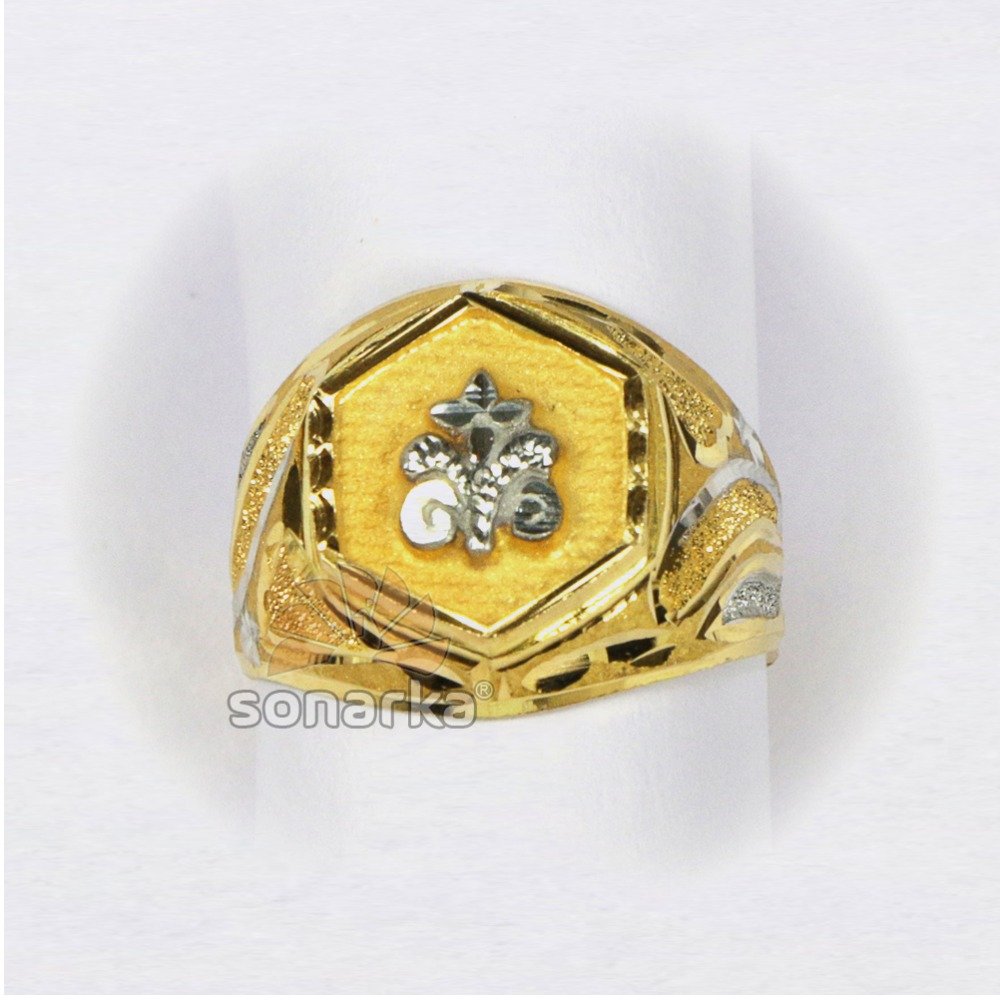 22kt Gold Gents Ring Machine Cut Nakshi Rhodium Bands