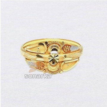 22ct Gold Ring Hollow Single Pipe Meenakari Design for Ladies