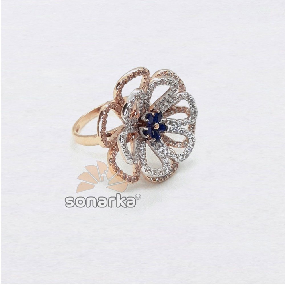 18k Flower Design CZ Rose Gold Ring SK - R001