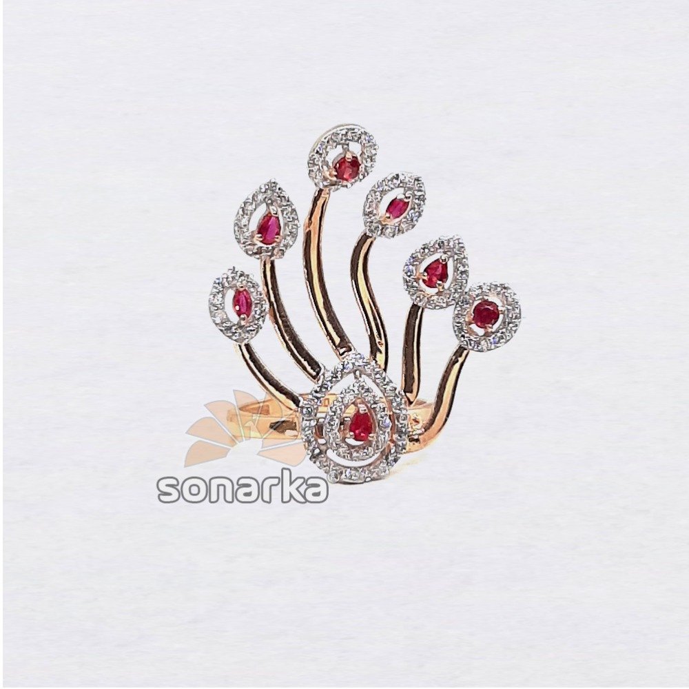 18k Peacock Design Pink CZ Rose Gold Ring SK - R003