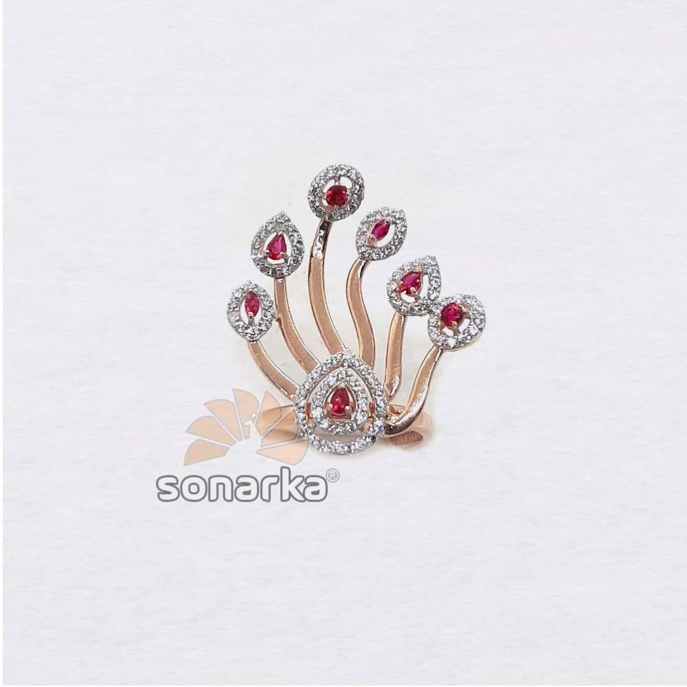 18k Peacock Design Pink CZ Rose Gold Ring SK - R003