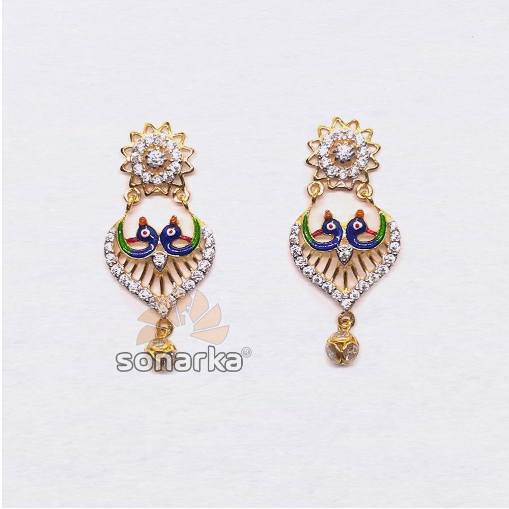 916 gold attractive peacock design cz diamond earring