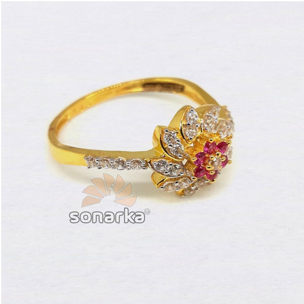 22KT Flower Shaped Pink Stone Light Weight CZ Ladies Ring