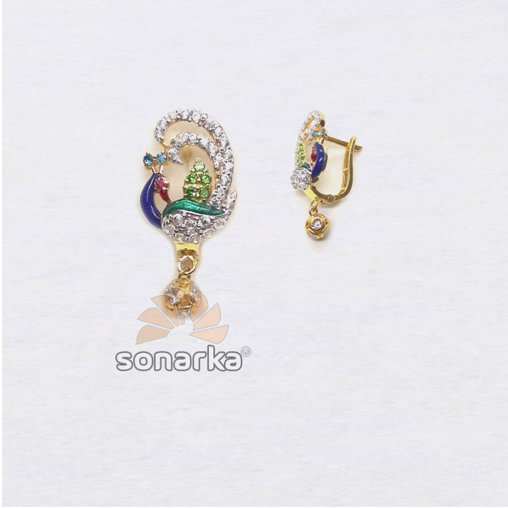 916 gold peacock shape cz diamond earring