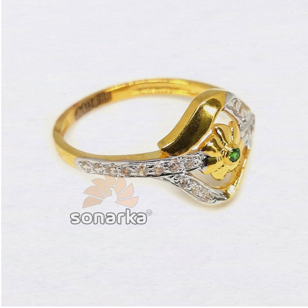 22KT Light Weight Natural Green Stone CZ Ladies Ring