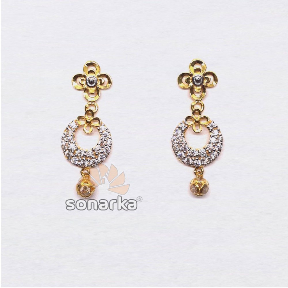 916 gold flower design cz diamond earrings