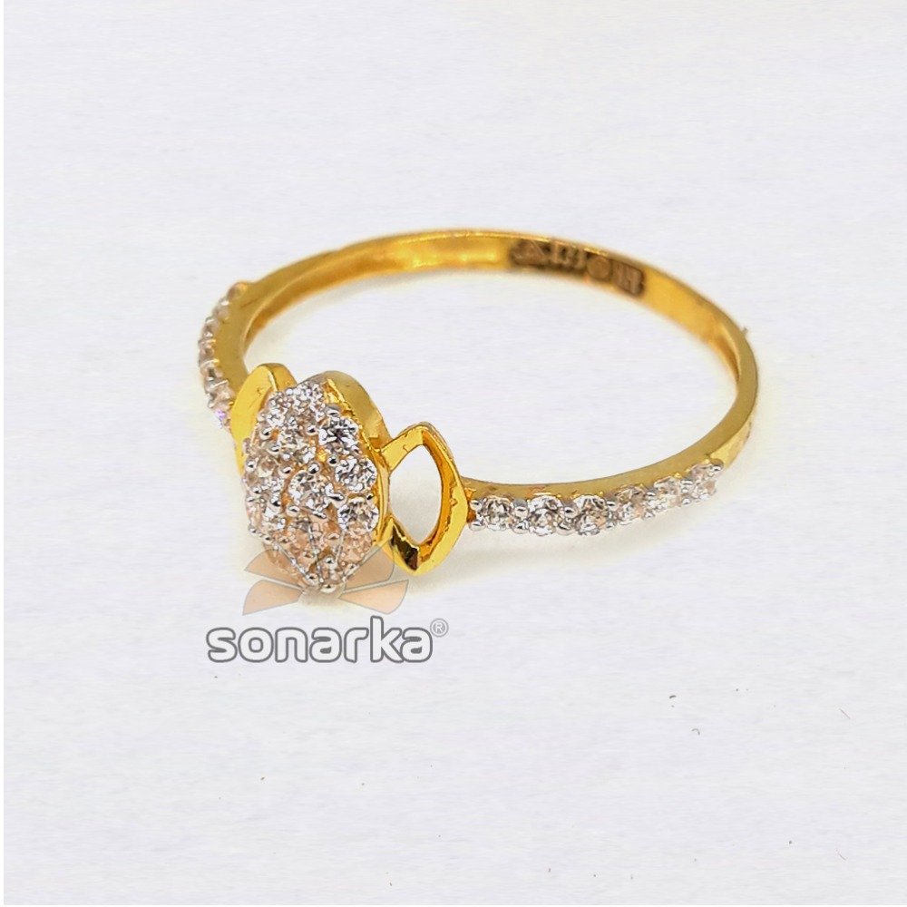 916 Gold Hallmarked Light Weight CZ Diamond Ladies Ring